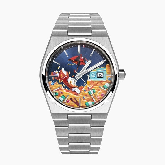 A Dive in Dime Concept – Hand-painted custom Tissot PRX featuring treasure vault diving artwork, a bespoke timepiece by IFL Watches