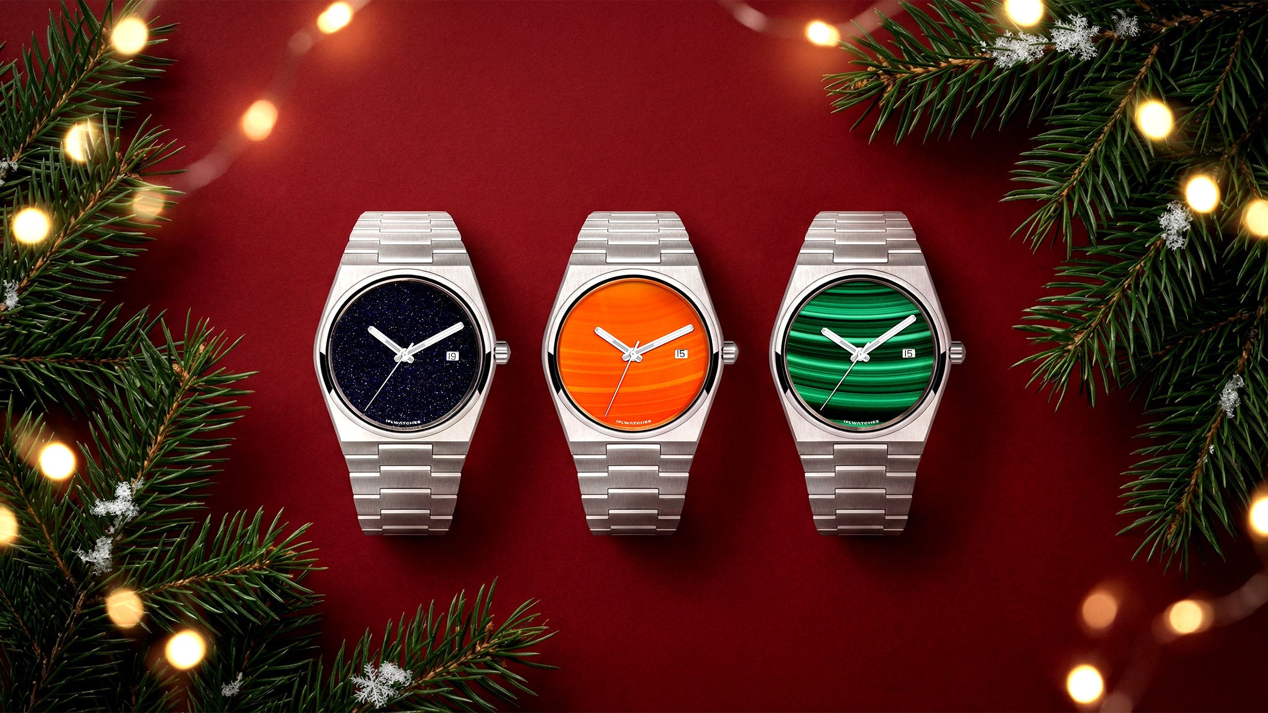 Stone Dial Collection – Bespoke timepieces featuring natural aventurine, malachite, onyx, and red agate dials customized by IFL Watches