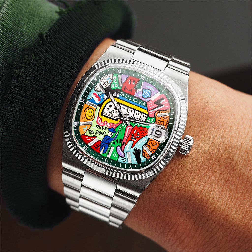 Bulova Super Seville Mural Verde – Hand-painted custom Bulova Super Seville featuring NYC street art on green dial, a bespoke timepiece by IFL Watches