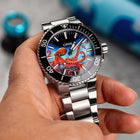 Aquis Octopus Concept – bespoke Oris Aquis dive watch with a hand-painted octopus motif, blue swirling currents, and marine-inspired elements, blending Swiss precision with oceanic beauty. Customized by IFL Watches.