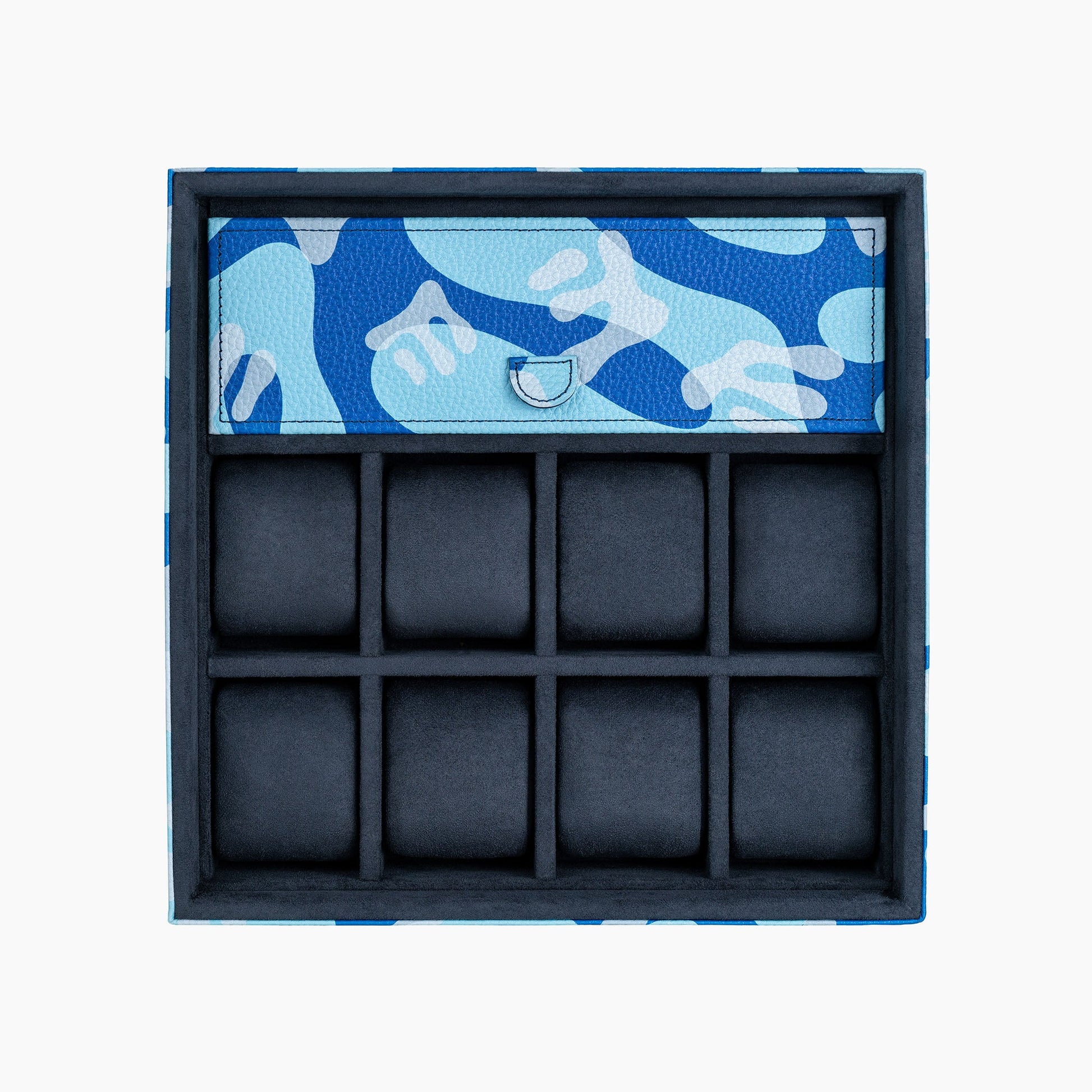 Azure Camo Lifestyle Locker –  handcrafted watch storage organizer with exclusive blue camo pattern design, made from premium leather