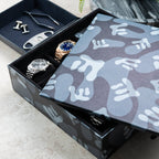 Stealth Camo Lifestyle Locker – handcrafted watch storage organizer with exclusive black camo pattern design, made from premium leather