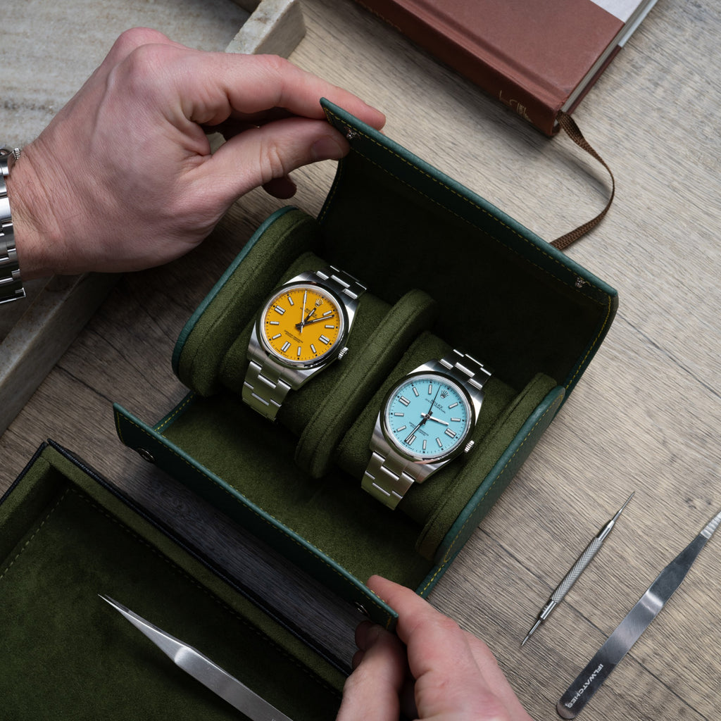 Olive Leather Watch Roll – Two Watches