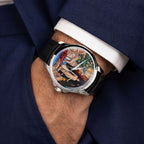 Venezianico Redentore L'Odalisca — hand-painted Mediterranean courtyard dial on a 40mm 316L stainless steel case with soft saffiano leather strap, limited edition timepiece by IFL Watches.