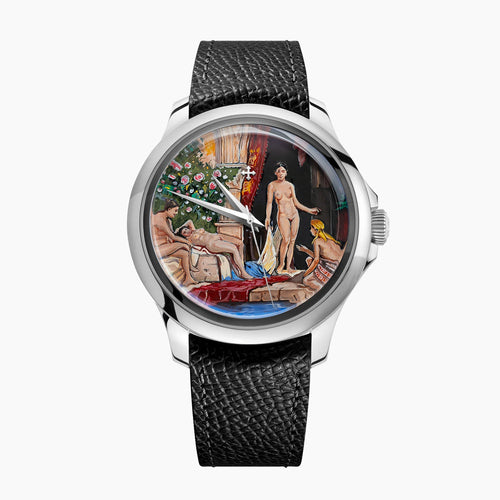Venezianico Redentore L'Odalisca — hand-painted Mediterranean courtyard dial on a 40mm 316L stainless steel case with soft saffiano leather strap, limited edition timepiece by IFL Watches.