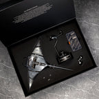 Mecha Ray Natural Metal — the pre-assembled version in its presentation case with stand column and parts tray, mechanical sculpture by IFL Watches.