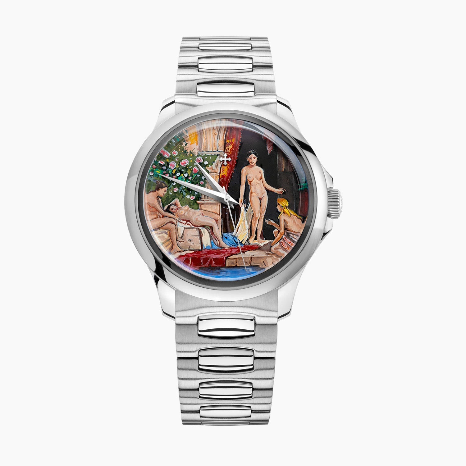 Venezianico Canova stainless steel bracelet on the hand-painted Redentore L’Odalisca watch by IFL Watches