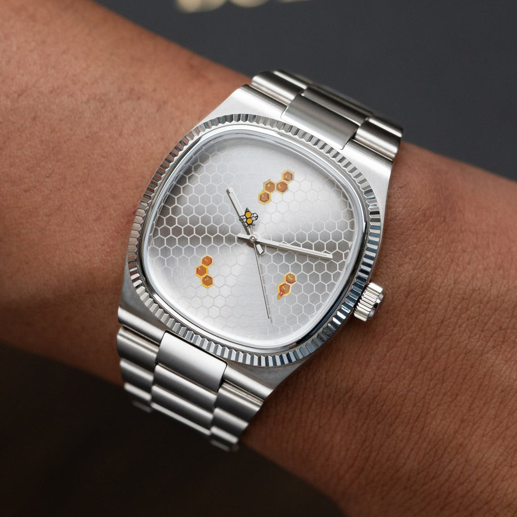 Bulova Super Seville Honeycomb – Hand-painted custom Bulova featuring honeycomb texture and bee seconds hand, a limited edition timepiece by IFL Watches