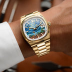 Bulova Super Seville Starry Night – Hand-painted custom Van Gogh inspired dial with rooftop scene on gold-tone 38mm case – Limited Edition bespoke timepiece by IFL Watches