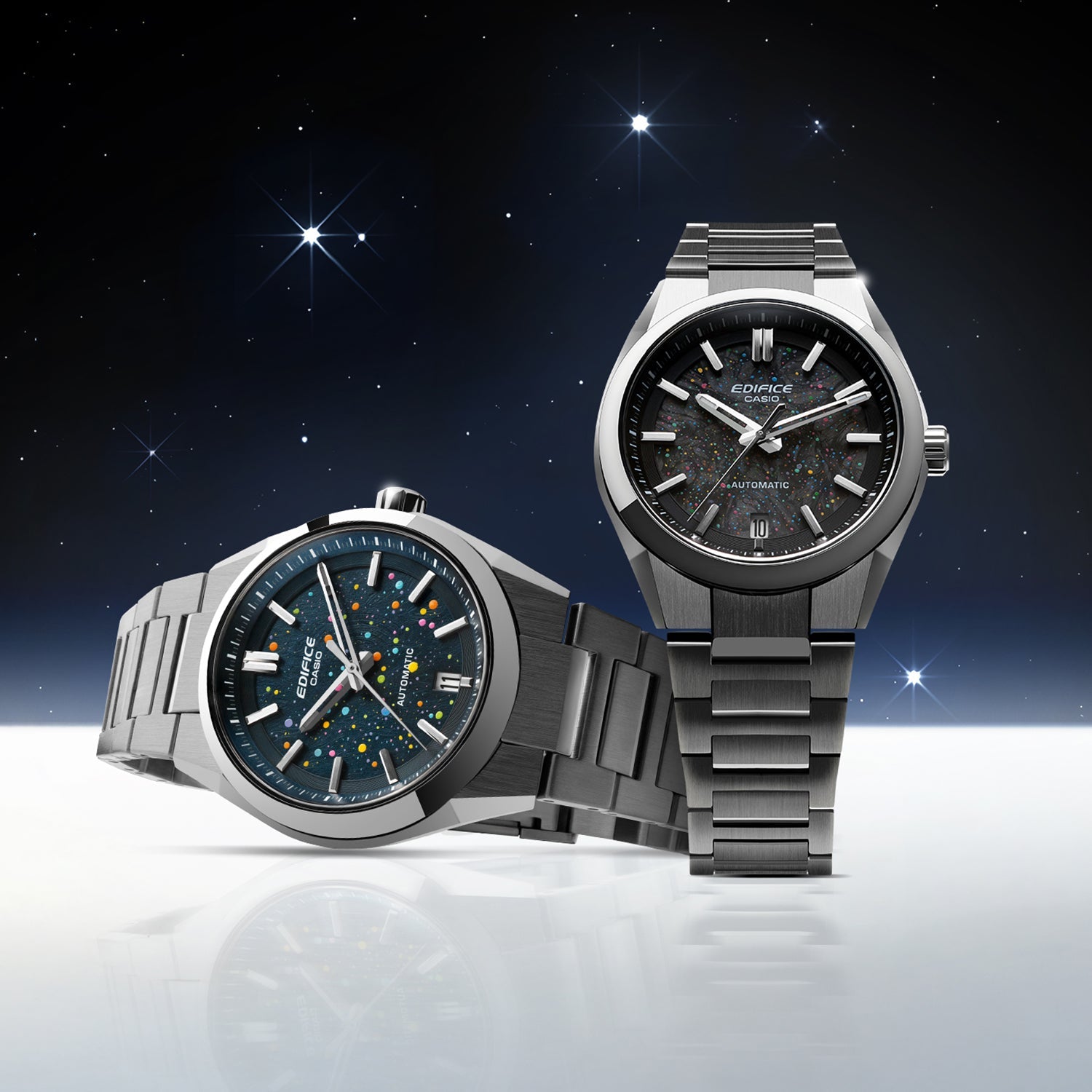 Casio Edifice Cosmic Collection – Hand-painted Galaxy and Midnight Sky custom watches featuring celestial artwork, exclusive bespoke timepieces by IFL Watches