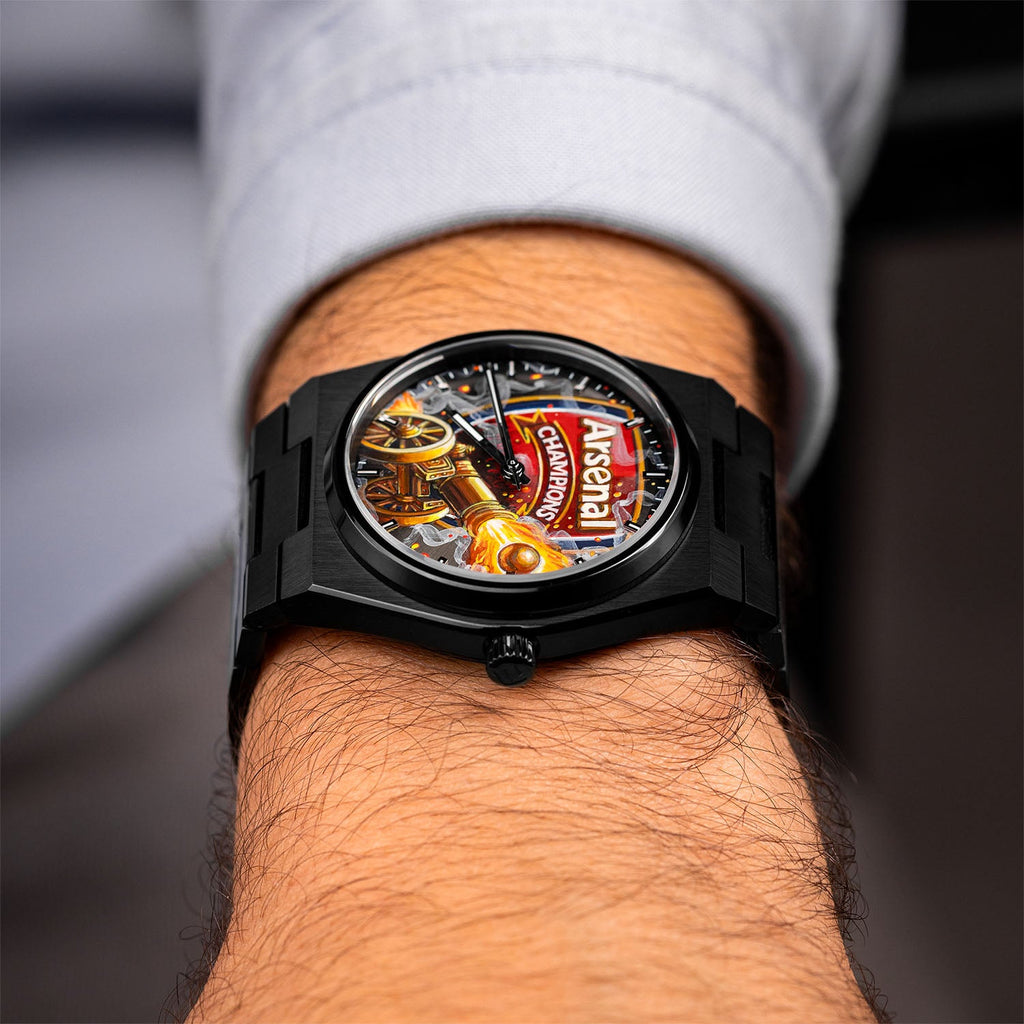 IFL Canvax Gunners — Custom automatic with a hand-painted crest in red and gold, a unique bespoke piece by IFL Watches.