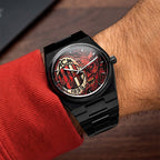 IFL Canvax Rossoneri — Custom Canvax with hand-painted red and black artwork on a matte black case, a bespoke creation by IFL Watches.
