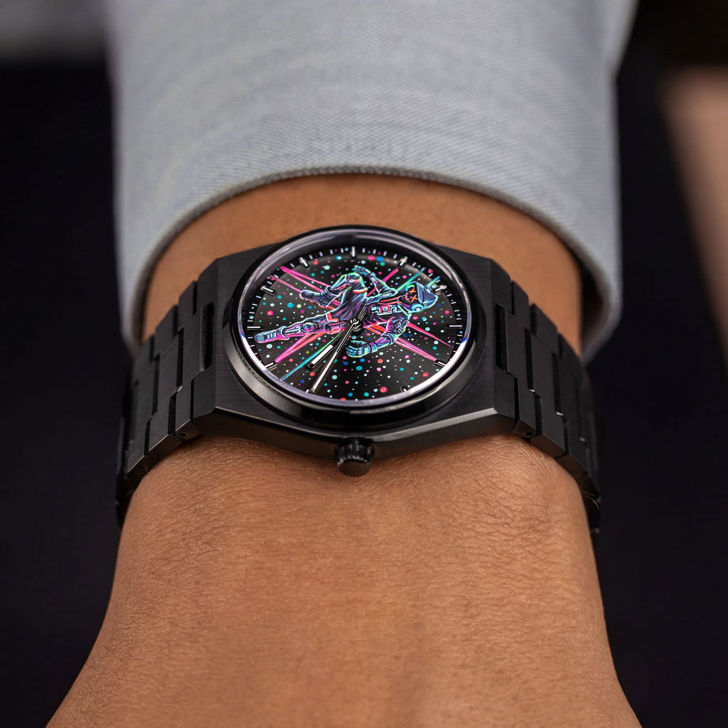 IFL Watches Canvax MK-01 – Hand-painted custom Canvax featuring neon steampunk soldier artwork, a bespoke timepiece by IFL Watches