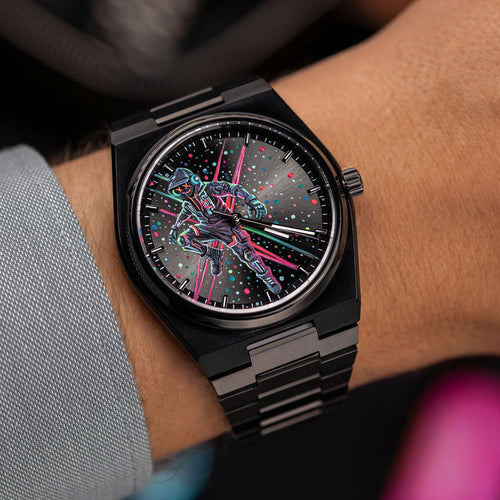 IFL Canvax MK-01 – Hand-painted custom Canvax featuring neon steampunk soldier artwork, a bespoke timepiece by IFL Watches