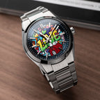  Casio Edifice Urban Dreams — Hand-painted custom Casio Edifice featuring the world's most famous beagle dreaming on his red doghouse surrounded by bold graffiti LOVE lettering and colorful street art on a 39mm automatic, a bespoke timepiece by IFL Watches