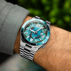 Citizen Tsuyosa Shore Mako on the wrist — hand-painted shark dial and rotating bezel on a 40mm stainless steel automatic, limited edition timepiece by IFL Watches.