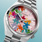 Citizen Tsuyosa 37 Puzzle – Hand-painted custom pastel pink dial with colorful puzzle artwork, limited edition timepiece by IFL Watches