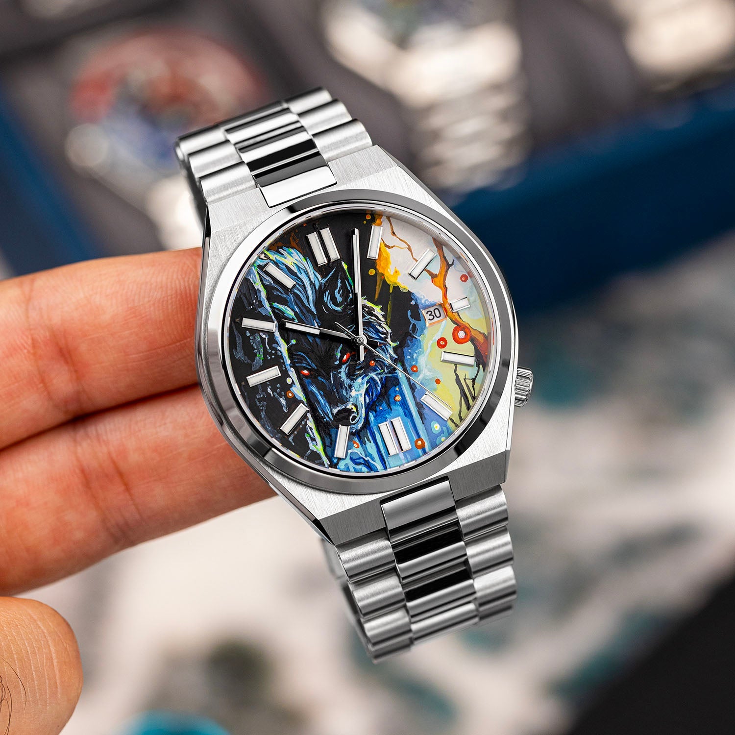 Citizen Tsuyosa 40 Le Loup – Hand-painted custom Citizen Tsuyosa 40mm with wolf artwork, a bespoke timepiece by IFL Watches