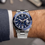 Citizen Tsuyosa Shore Midnight Sky on wrist — close-up of the deep blue pointillism dial and 40mm case, limited edition timepiece by IFL Watches.