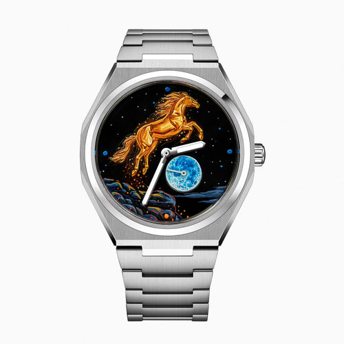 Citizen Zenshin Golden Stallion – Hand-painted custom Citizen Zenshin featuring a golden horse under a moonlit sky, a bespoke timepiece by IFL Watches