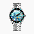 DOXA Aquamarine Reef Turtle – Hand-painted custom DOXA SUB 200 featuring sea turtle and diver artwork, a limited edition diver timepiece by IFL Watches