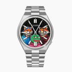 HODL Squad Citizen – Hand-painted custom Tsuyosa watch featuring Doge, Shiba Inu and PEPE meme coins artwork, bespoke timepiece by IFL Watches