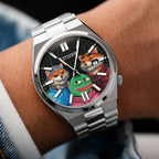 HODL Squad Citizen – Hand-painted custom Tsuyosa watch featuring Doge, Shiba Inu and PEPE meme coins artwork, bespoke timepiece by IFL Watches