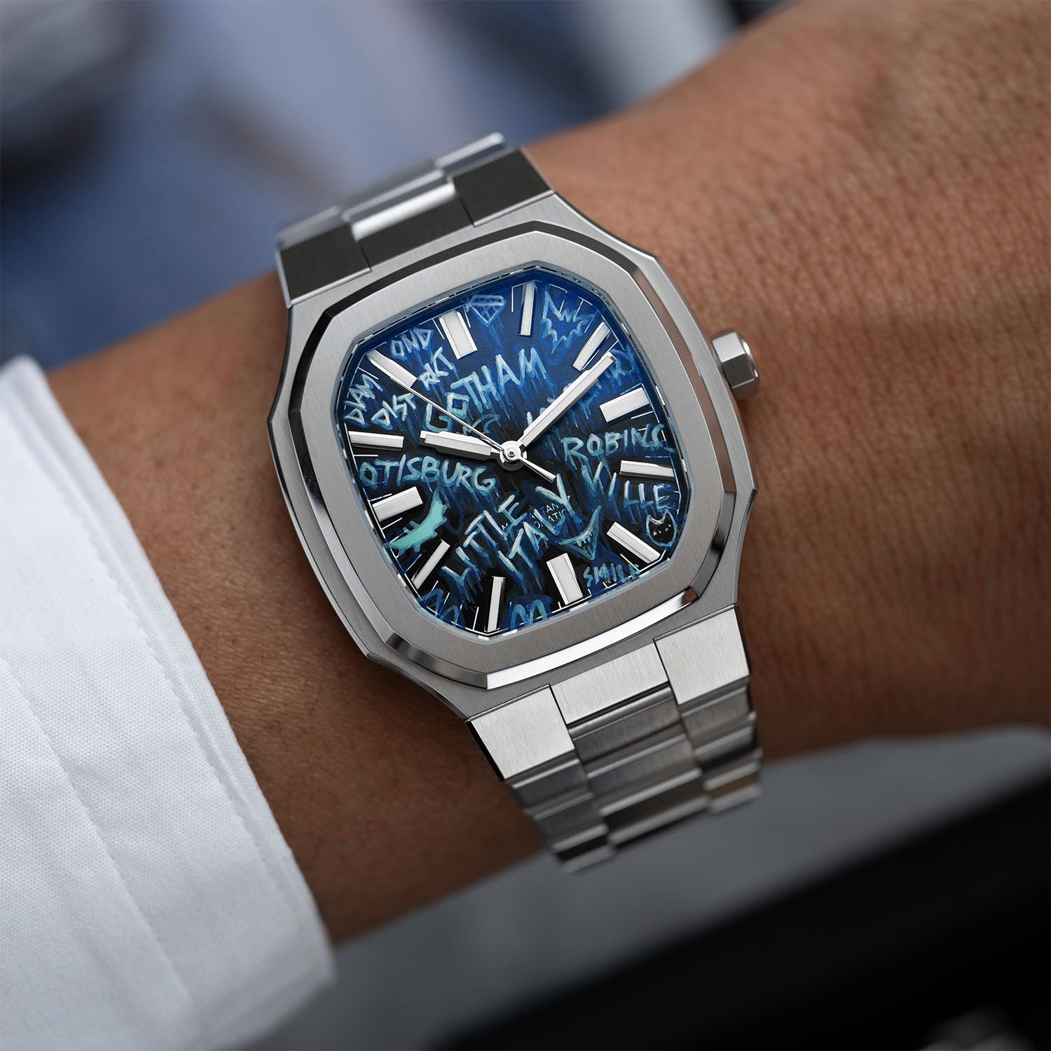 MAEN x IFL Manhattan After Dark limited edition watch featuring hand-painted Gotham-inspired noir dial with vigilante aesthetic on Manhattan 37 platform