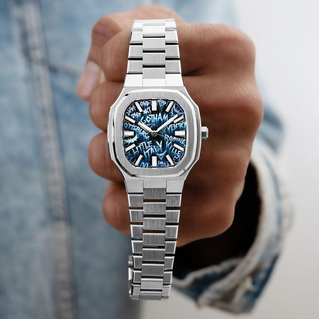 MAEN x IFL Manhattan After Dark limited edition watch featuring hand-painted Gotham-inspired noir dial with vigilante aesthetic on Manhattan 37 platform