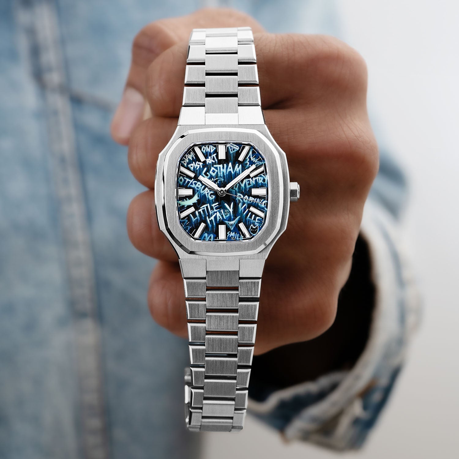 MAEN x IFL Manhattan After Dark limited edition watch featuring hand-painted Gotham-inspired noir dial with vigilante aesthetic on Manhattan 37 platform