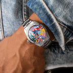 Oris Diver 65 Spray Britannia – Hand-painted custom Oris Divers Sixty-Five 38mm featuring London street art with British icons, bespoke timepiece by IFL Watches