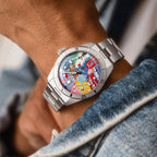 Oris Diver 65 Spray Britannia – Hand-painted custom Oris Divers Sixty-Five 38mm featuring London street art with British icons, bespoke timepiece by IFL Watches