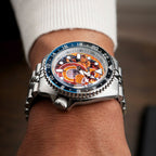 Seiko 5 Sports GMT Aslanlar Sahada – Hand-painted custom Seiko 5 Sports GMT featuring Turkish football heritage in yellow and red, a bespoke timepiece by IFL Watches