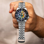 Sarı Kanaryalar Concept – Hand-painted custom Seiko 5 Sports GMT featuring Turkish football artwork in yellow and blue, a bespoke timepiece by IFL Watches