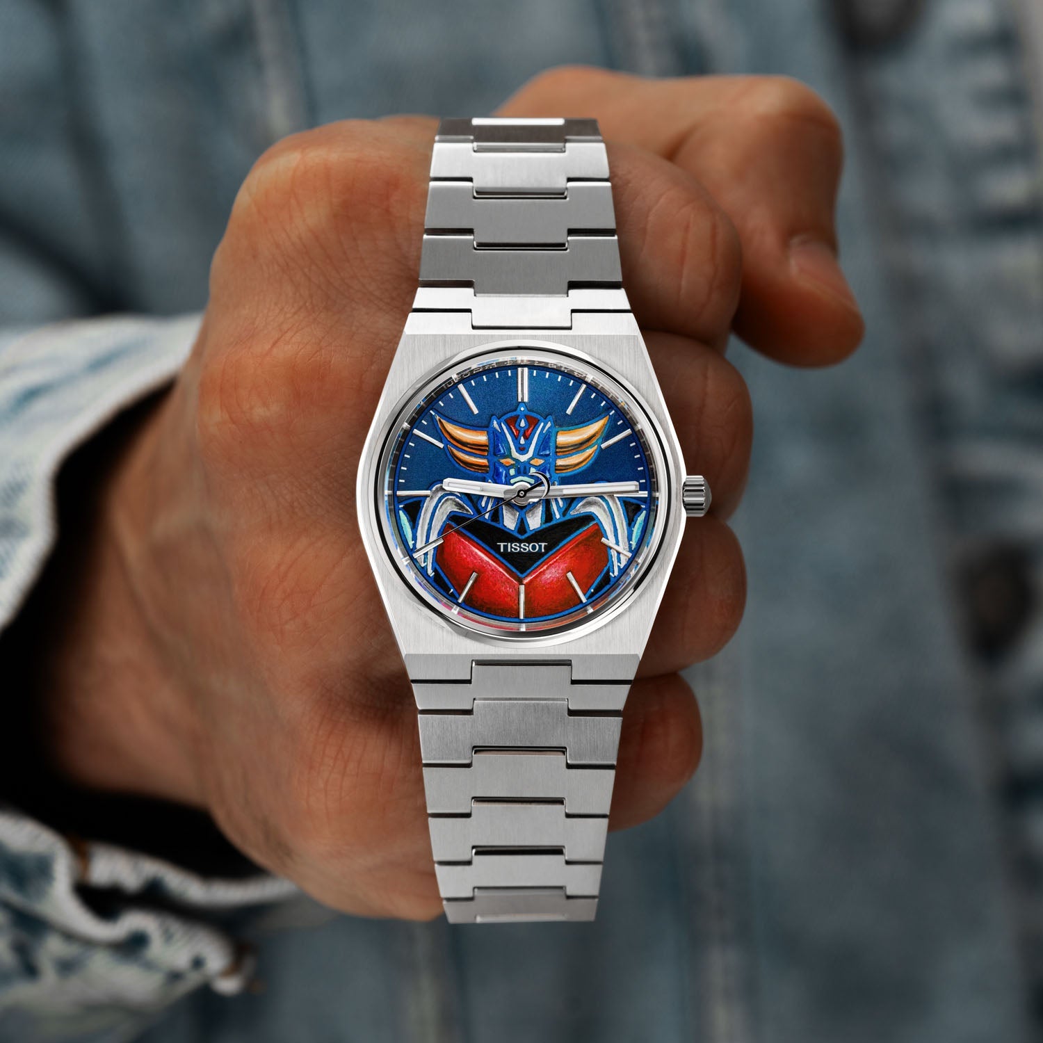 Tissot PRX Grendizer Concept – hand-painted custom Tissot PRX with vibrant Grendizer artwork by IFL Watches, 40mm stainless steel case, and Powermatic 80 movement