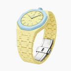 Blaue Acht Swatch × AP Royal Pop Ceramic Case-Strap — the Royal Pop Blaue Acht seated in our ceramic kit, three-quarter view, by IFL Watches