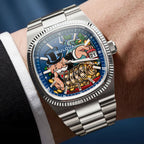 Bulova Super Seville Risky Riches – Hand-painted custom dial featuring vibrant artwork with flying bills and golden coins, limited edition bespoke timepiece by IFL Watches