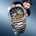 Bulova Super Seville Risky Riches – Hand-painted custom dial featuring vibrant artwork with flying bills and golden coins, limited edition bespoke timepiece by IFL Watches