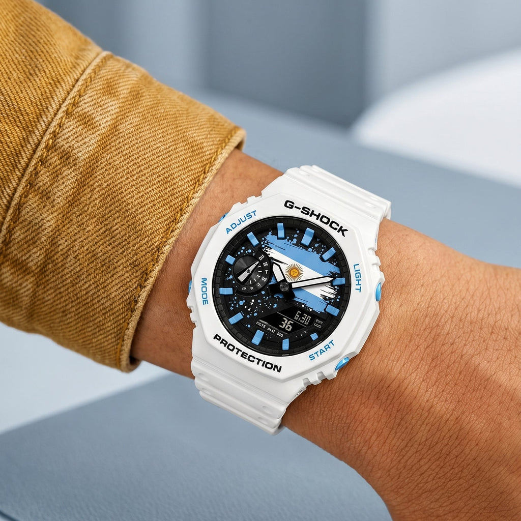 Custom Argentina flag Casio G-Shock on the wrist, by IFL Watches