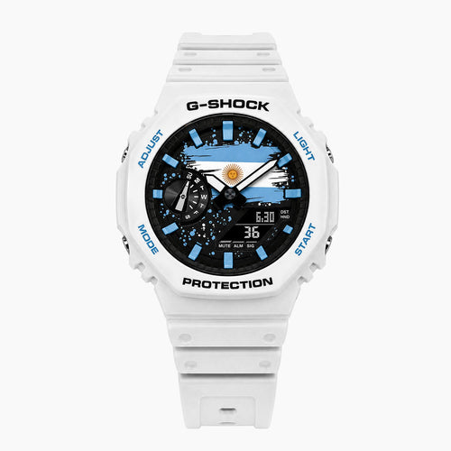 Casio G-Shock Argentina — white custom G-Shock with the Argentina flag dial, by IFL Watches