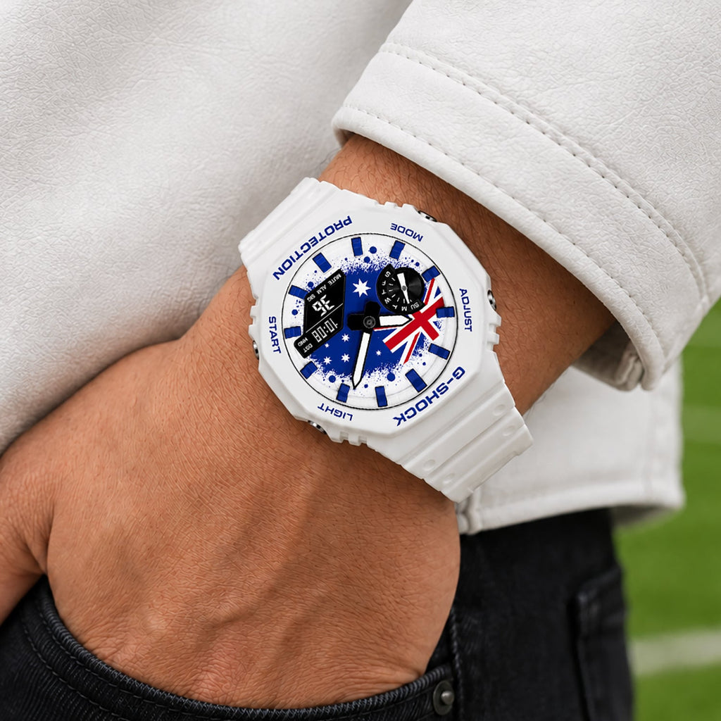Casio G-Shock Australia flag watch worn on the wrist, by IFL Watches