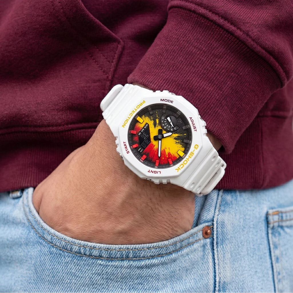 Custom Belgium flag Casio G-Shock on the wrist, by IFL Watches