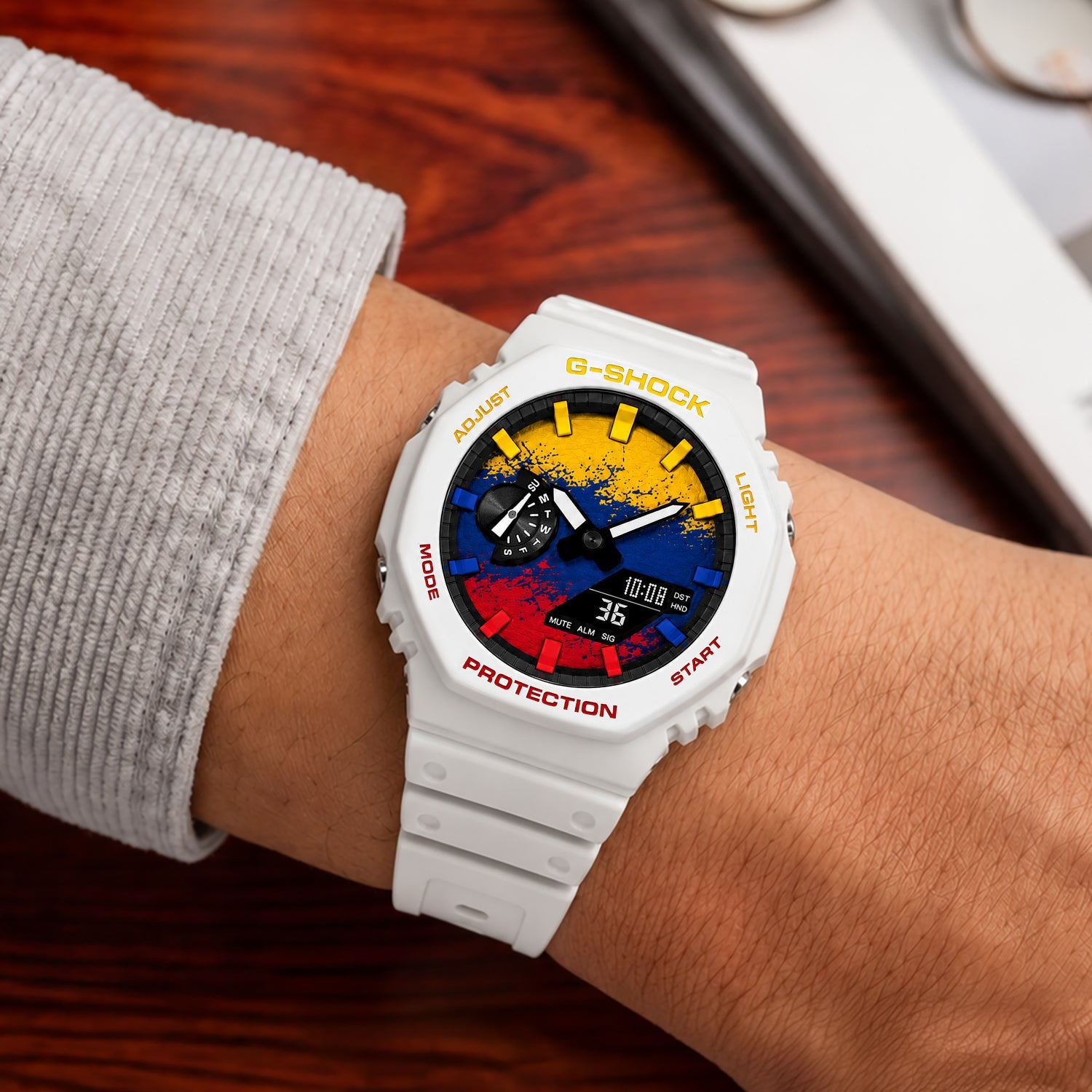 Casio G-Shock Colombia flag watch worn on the wrist, by IFL Watches