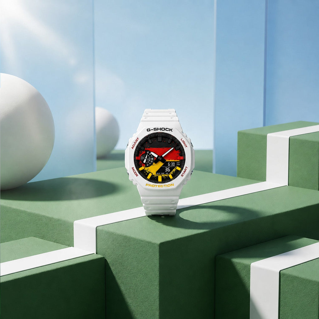 Casio G-Shock Germany flag watch worn on the wrist, by IFL Watches