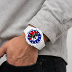 Casio G-Shock Haiti flag watch worn on the wrist, by IFL Watches