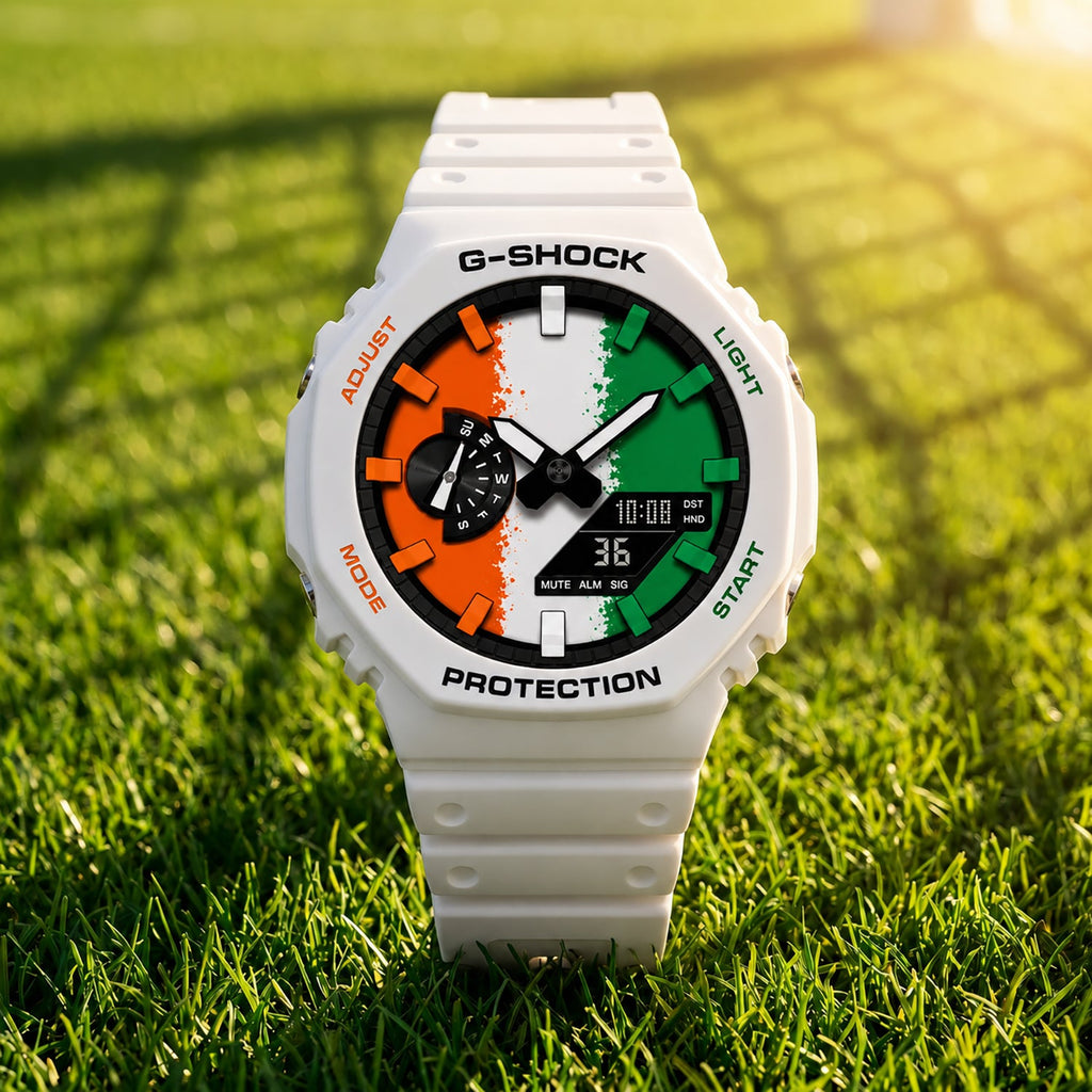 Casio G-Shock Ivory Coast flag watch worn on the wrist, by IFL Watches