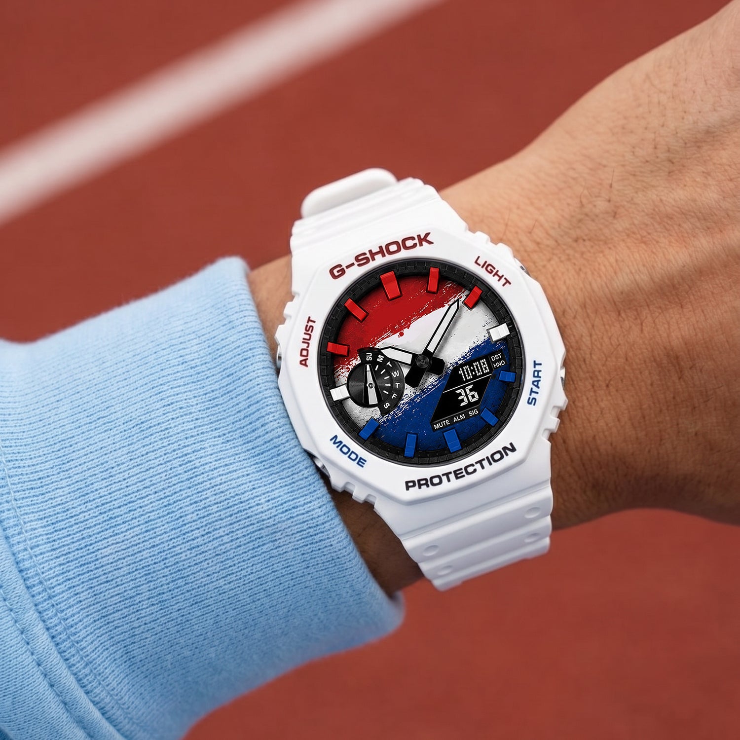 Custom Netherlands flag Casio G-Shock on the wrist, by IFL Watches