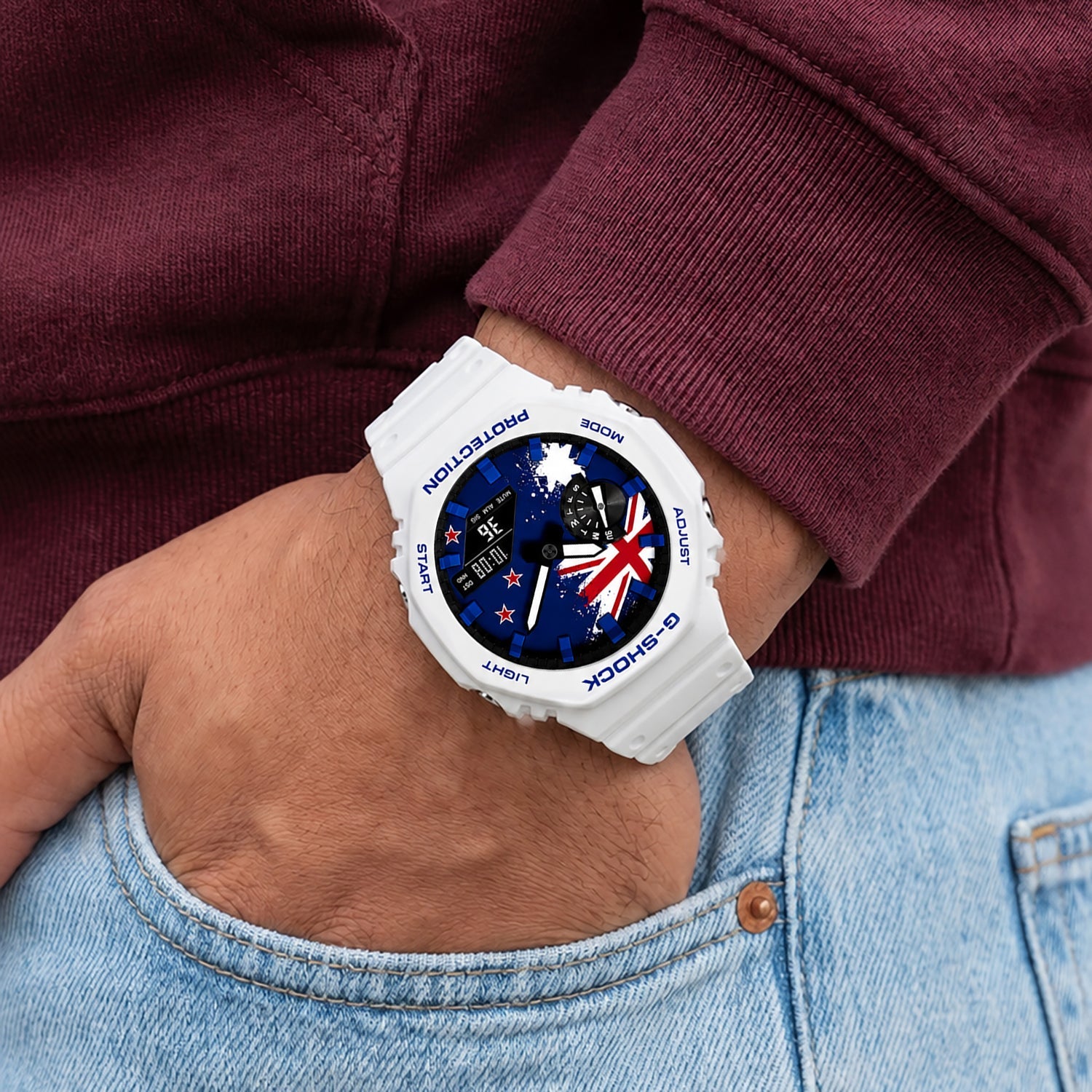 Casio G-Shock New Zealand flag dial watch, customized by IFL Watches