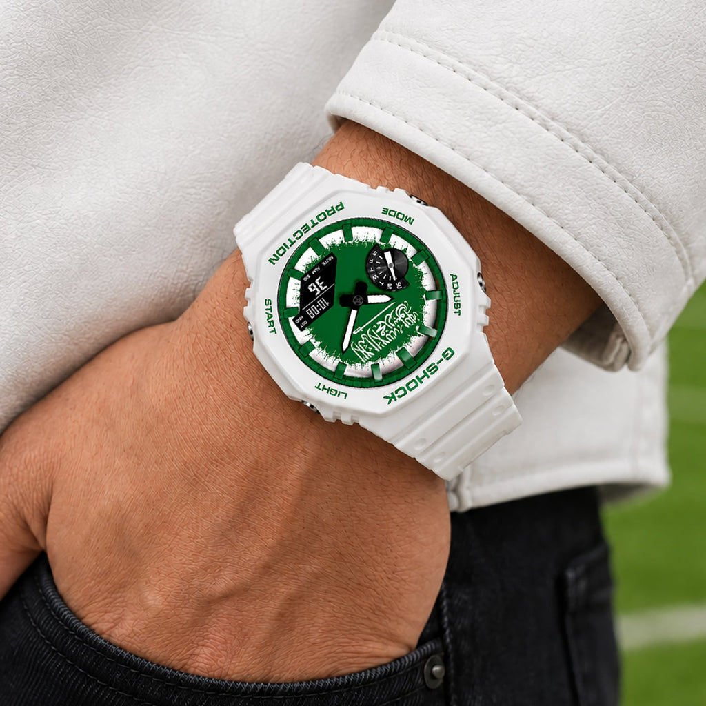 Casio G-Shock Saudi Arabia flag watch worn on the wrist, by IFL Watches