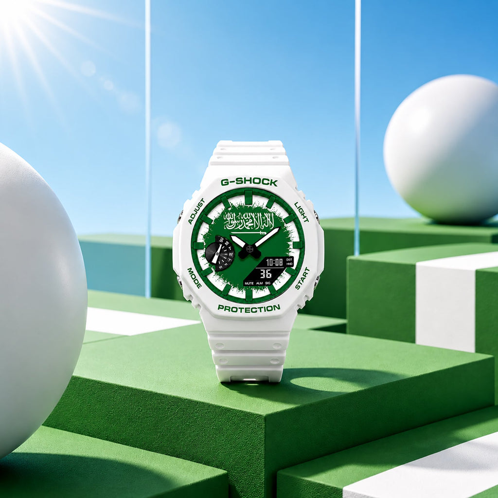 Custom Saudi Arabia flag Casio G-Shock on the wrist, by IFL Watches